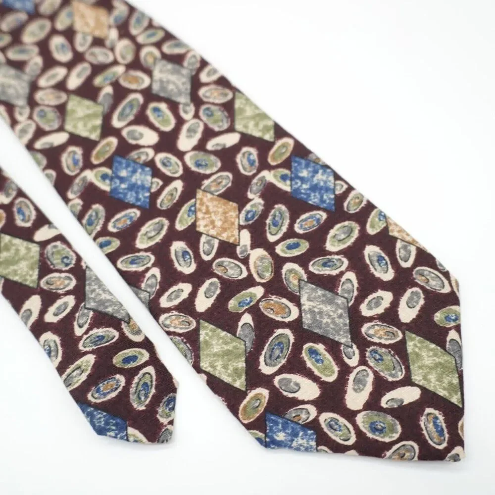 Robert Talbott Studio Caramel Valley Red Short Abstract Jacquard Print Silk Tie‎